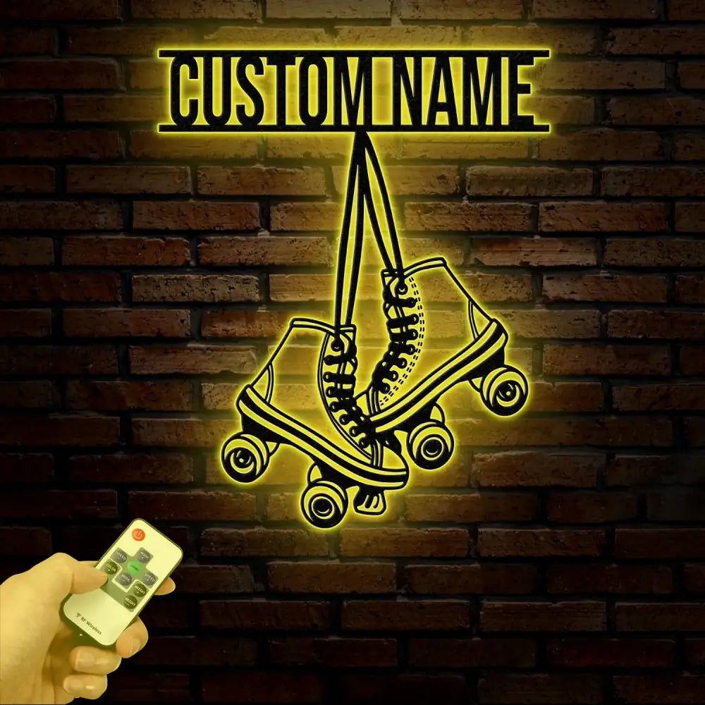 Custom Metal Roller Skate Sign with LED Lights – Personalized Roller Skating Name Sign – Unique Roller Skating Home