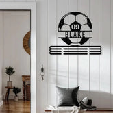 Custom Metal Soccer Medal Hanger Wall Art Led Light Soccer Player Medal Holder 12 Rungs for Medals & Ribbons Medal