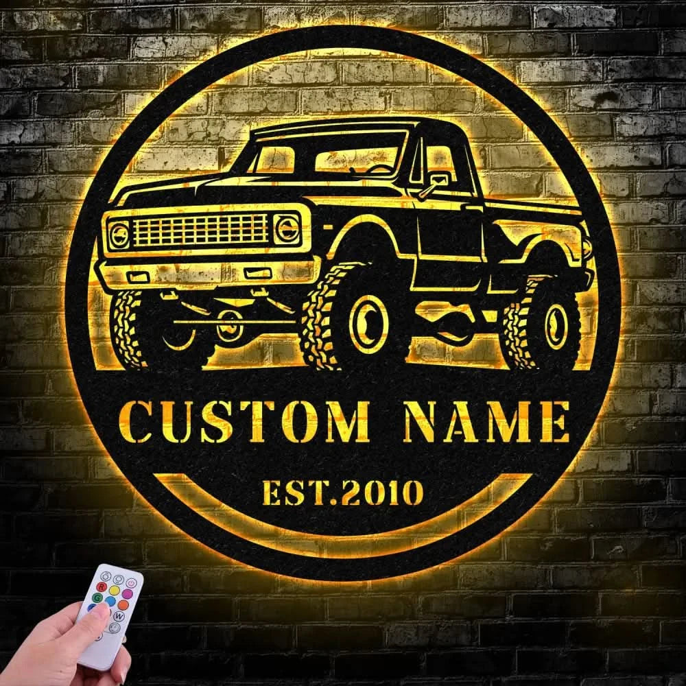 Custom Metal Truck Driver Metal Wall Art LED Light Personalized Trucker Name Personalized Man Cave Named Wall Art Decor