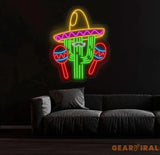 Custom Mexican Cactus Sombrero Neon Light - Fiesta Holiday LED Sign Mexican Festival Decor Cactus with Maraca Neon Sign
