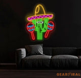 Custom Mexican Cactus Sombrero Neon Light - Fiesta Holiday LED Sign Mexican Festival Decor Cactus with Maraca Neon Sign