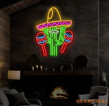 Custom Mexican Cactus Sombrero Neon Light - Fiesta Holiday LED Sign Mexican Festival Decor Cactus with Maraca Neon Sign