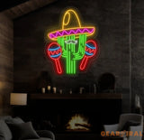 Custom Mexican Cactus Sombrero Neon Light - Fiesta Holiday LED Sign Mexican Festival Decor Cactus with Maraca Neon Sign