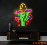 Custom Mexican Cactus Sombrero Neon Light - Fiesta Holiday LED Sign Mexican Festival Decor Cactus with Maraca Neon Sign