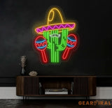Custom Mexican Cactus Sombrero Neon Light - Fiesta Holiday LED Sign Mexican Festival Decor Cactus with Maraca Neon Sign