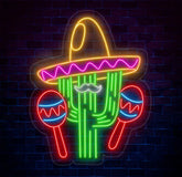 Custom Mexican Cactus Sombrero Neon Light - Fiesta Holiday LED Sign Mexican Festival Decor Cactus with Maraca Neon Sign