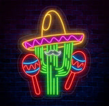 Custom Mexican Cactus Sombrero Neon Light - Fiesta Holiday LED Sign Mexican Festival Decor Cactus with Maraca Neon Sign