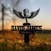 Custom Microphone Singer with Wings Memorial Stake Personalized Singer Metal Stake Sympathy Sign Grave Marker