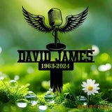 Custom Microphone Singer with Wings Memorial Stake Personalized Singer Metal Stake Sympathy Sign Grave Marker