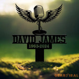 Custom Microphone Singer with Wings Memorial Stake Personalized Singer Metal Stake Sympathy Sign Grave Marker