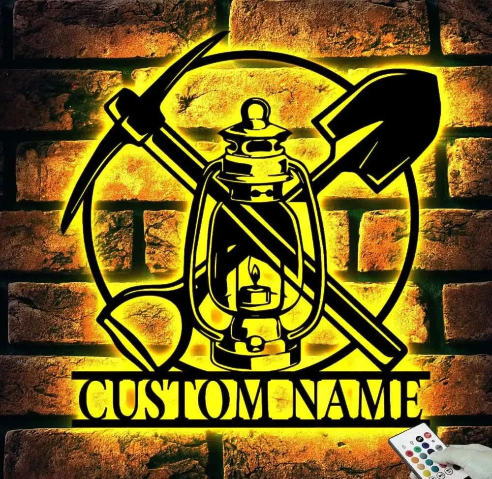Custom Miner Name Sign Home Decor LED Light Personalized Coal Mining Metal Wall Art Mine Man Cave Decoration Birthday