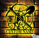 Custom Miner Name Sign Home Decor LED Light Personalized Coal Mining Metal Wall Art Mine Man Cave Decoration Birthday