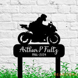Custom Motorcycle Stake Sign - Personalized Biker Memorial Metal Yard Stake - Biker Memorial Gift - Motorcycle Grave