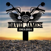 Custom Motorcycle with Wings Memorial Plaque Stake Personalized Rider Memorial Metal Stake Biker Name Sign Sympathy