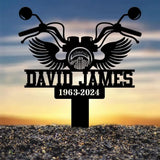 Custom Motorcycle with Wings Memorial Plaque Stake Personalized Rider Memorial Metal Stake Biker Name Sign Sympathy