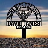 Custom Motorcycle with Wings Memorial Plaque Stake Personalized Rider Memorial Metal Stake Biker Name Sign Sympathy