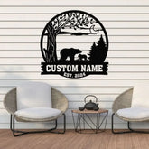 Custom Mountain Bear Tree Scene Sign Personalized Bear Cabin Metal Sign Family Name Sign Outdoor Name Sign Last Name