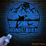 Custom Mountain Orca Metal Sign with LED Lights - Personalized Whale Wall Art - Ocean Wildlife Decor - Rustic Cabin &