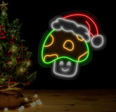 Custom Mushroom Neon Sign with Christmas Hat – Color-Changing LED Wall Art – Playful Holiday Neon Decor for Home or