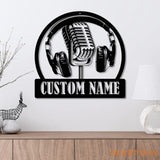 Custom Music Audio Studio Metal Wall Art LED Light - Music Gift - Personalized Microphone Headphones Name Sign - Home