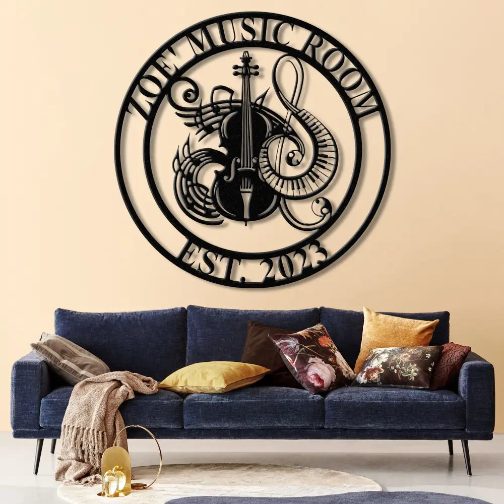 Custom Music Room Sign with LED Light Music Studio Wall Decor Musician Gift Cello & Piano Instrument Art Music Note