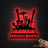 Custom Musical Mix Metal Wall Art With Led Lights - Personalized Musical Wall Art Monogram Sign - Guitar Drum Piano Art