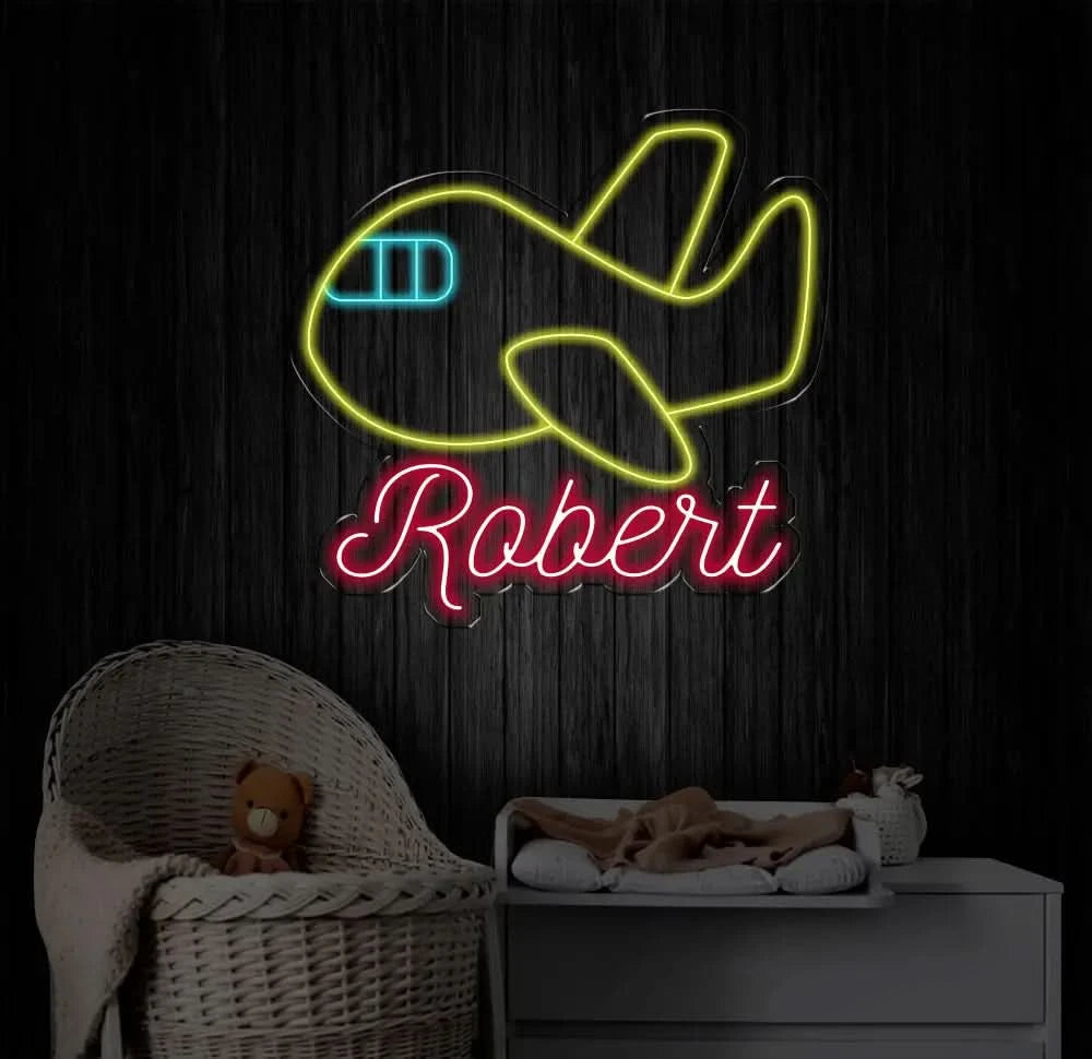 Custom Name Airplane Neon Sign Plane Neon Sign Plane Neon Light Plane Wall Decor Airplane Neon Light Nursery Neon Sign