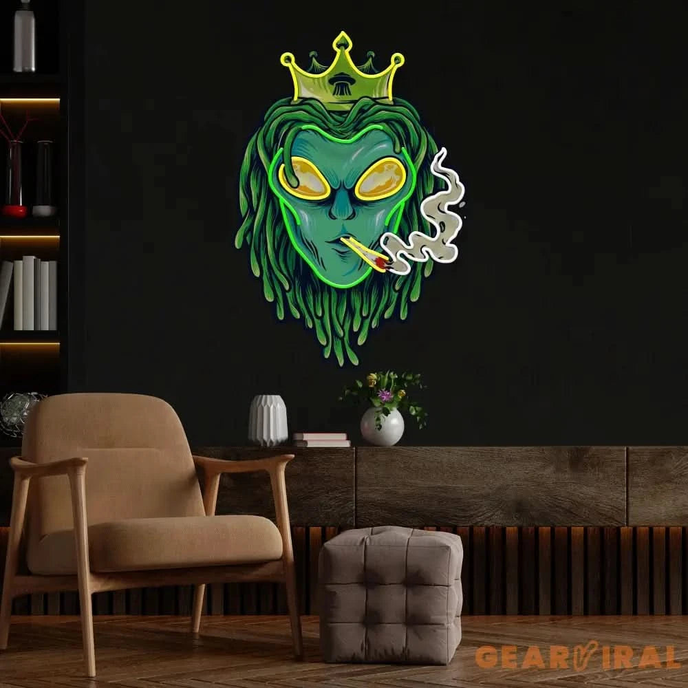 Custom Name Alien Dreadlock King weed Smoke Artwork Led Neon Sign Light