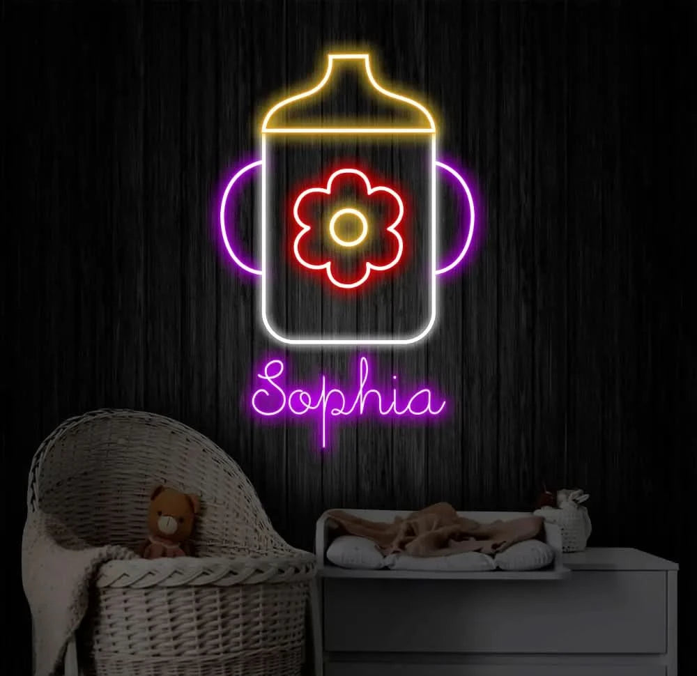 Custom Name Baby Bottle Neon Sign Kid Room Neon Sign Bedroom Decor Kid Room Decor Baby Girl Sign Led Light Baby Shower