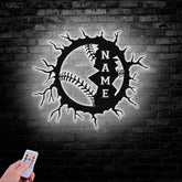 Custom Name Baseball Metal Wall Art Led light Softball Player Name Sign Baseball Name Sign Baseball Lover - Gearviral