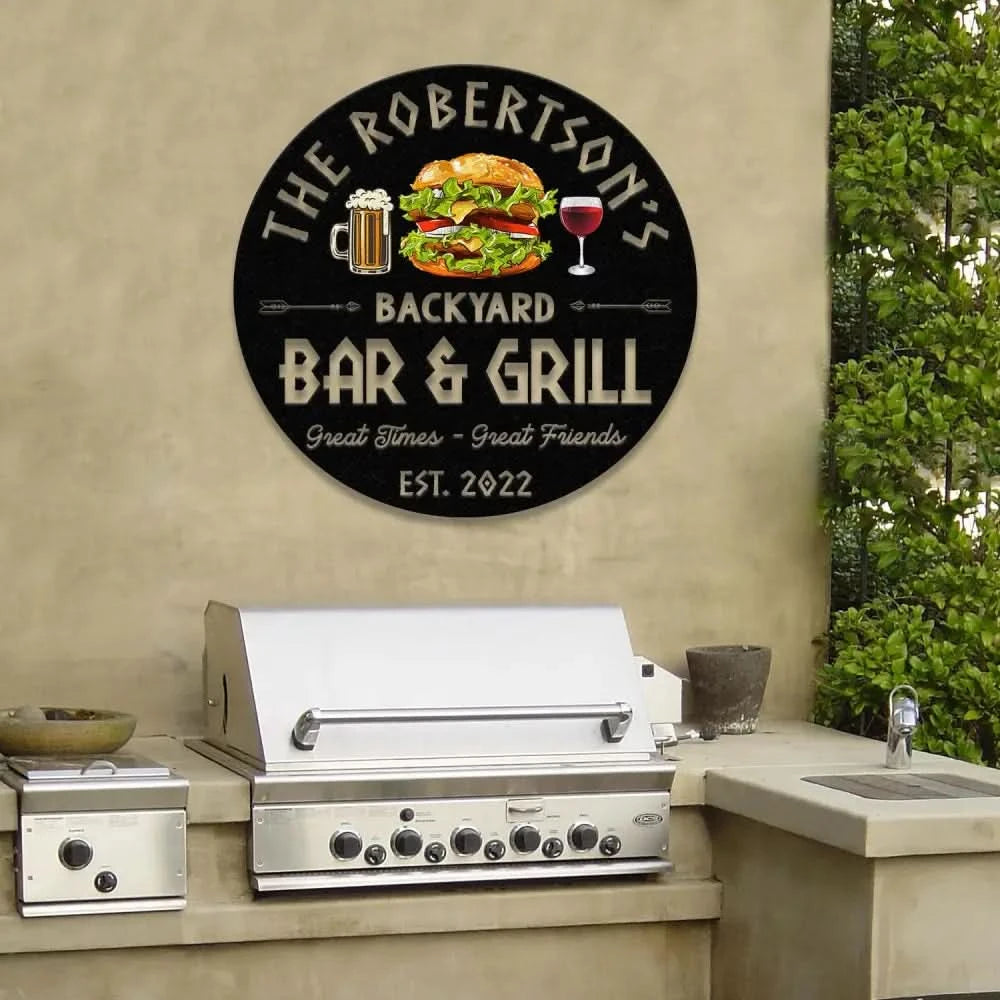 Custom Name BBQ Zone Sign LED Light Personalized Bar & Grill Sign Bar Signs BBQ Signs Outdoor Kitchen Metal Signs Patio