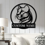 Custom Name Cougar Metal Sign - Personalized Wild Cat Decor for Home Garage Man Cave Outdoor Spaces Wildlife Lover Gift