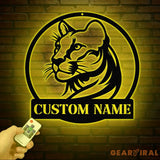 Custom Name Cougar Metal Sign - Personalized Wild Cat Decor for Home Garage Man Cave Outdoor Spaces Wildlife Lover Gift