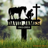 Custom Name Cowboy Kneeling At Cross Memorial Stake Cowboy Sympathy Gift Memorial Plaque Country Western Theme Grave