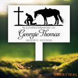 Custom Name Cowboy Kneeling At Cross Memorial Stake Cowboy Sympathy Gift Memorial Plaque Country Western Theme Grave