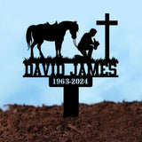 Custom Name Cowboy Kneeling At Cross Memorial Stake Cowboy Sympathy Gift Memorial Plaque Country Western Theme Grave