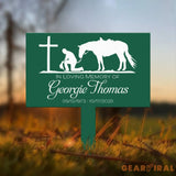 Custom Name Cowboy Kneeling At Cross Memorial Stake Cowboy Sympathy Gift Memorial Plaque Country Western Theme Grave