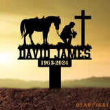 Custom Name Cowboy Kneeling At Cross Memorial Stake Cowboy Sympathy Gift Memorial Plaque Country Western Theme Grave