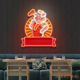 Custom Name Cute Chef Pig Holding Grill Artwork Led Neon Sign Light
