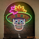 Custom Name Dead Day Party Sugar Skull Or Halloween Holiday Artwork Led Neon Sign Light