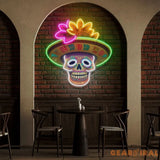 Custom Name Dead Day Party Sugar Skull Or Halloween Holiday Artwork Led Neon Sign Light