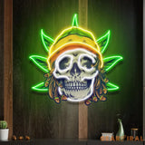 Custom Name Dreadlock Rastaman Skull Jamaican Leaf Weed Artwork Led Neon Sign Light