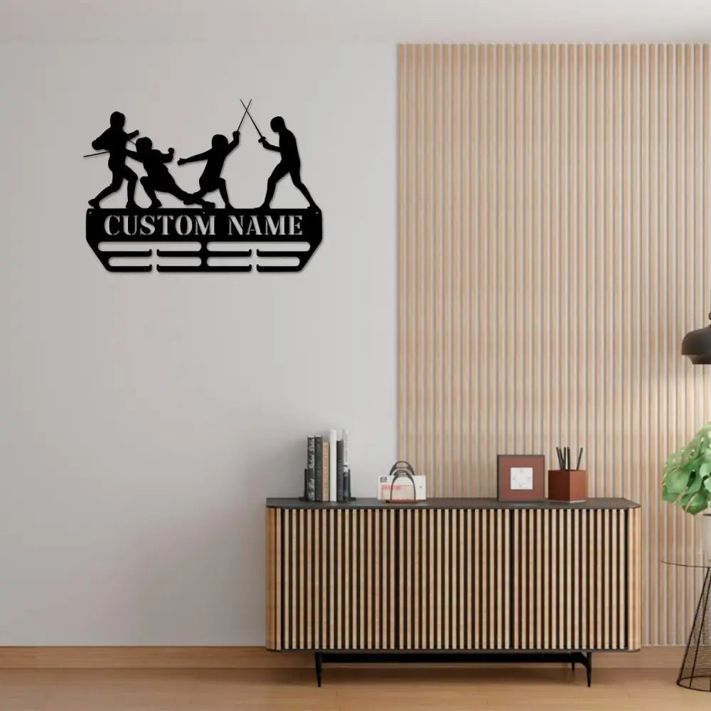 Custom Name Fencing Medal Hanger with Led Light Sports Medal Holder Display Rack for Awards and Ribbons Tiered Award