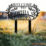 Custom Name Garden Metal Sign Flower Sign with Stakes Outdoor Metal Sign Metal Yard Art Housewarming Gift Garden Decor
