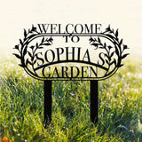 Custom Name Garden Metal Sign Flower Sign with Stakes Outdoor Metal Sign Metal Yard Art Housewarming Gift Garden Decor