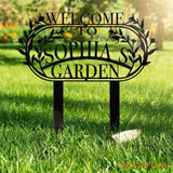 Custom Name Garden Metal Sign Flower Sign with Stakes Outdoor Metal Sign Metal Yard Art Housewarming Gift Garden Decor