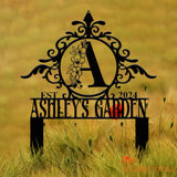 Custom Name Garden Stake Sign Last Name Sign Initial Metal Monogram Personalized Metal Staked Garden Sign Yard Art