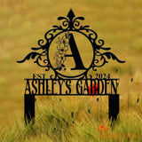 Custom Name Garden Stake Sign Last Name Sign Initial Metal Monogram Personalized Metal Staked Garden Sign Yard Art