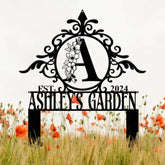 Custom Name Garden Stake Sign Last Name Sign Initial Metal Monogram Personalized Metal Staked Garden Sign Yard Art