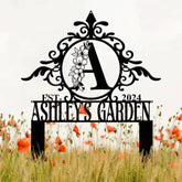 Custom Name Garden Stake Sign Last Name Sign Initial Metal Monogram Personalized Metal Staked Garden Sign Yard Art